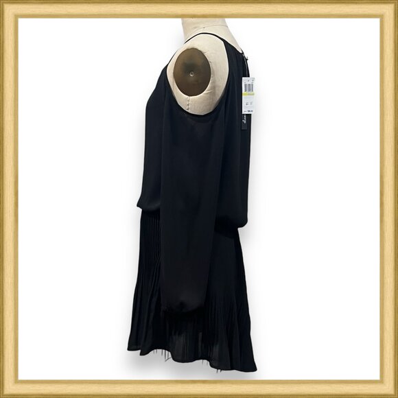 ALISON ANDREWS Black Cold Shoulder Pleated Mini Dress - Size M / NWT - Picture 5 of 10